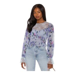 Free People Daphne Floral & Lace Peasant Top NWT